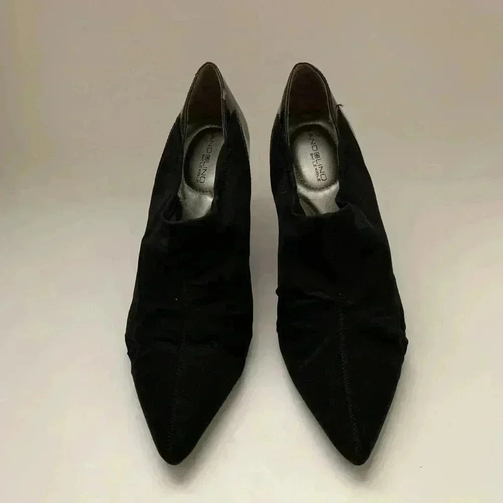 ❤️2/50❤️Bandolino Black Ruched Fabric Heel Bootie Pointed Toe  Slip On size 8.5